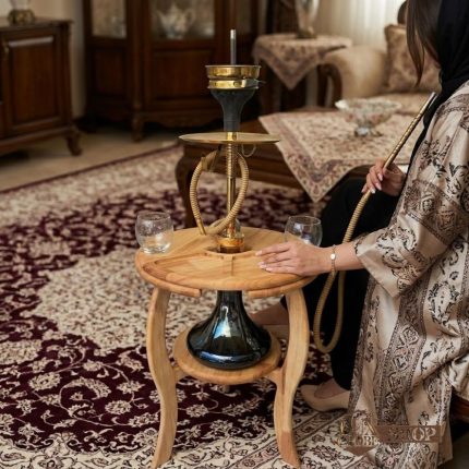 میز قلیون چوبی همراه با جا گیلاسی و اردو خوری | استند چوبی قلیان کد 110003